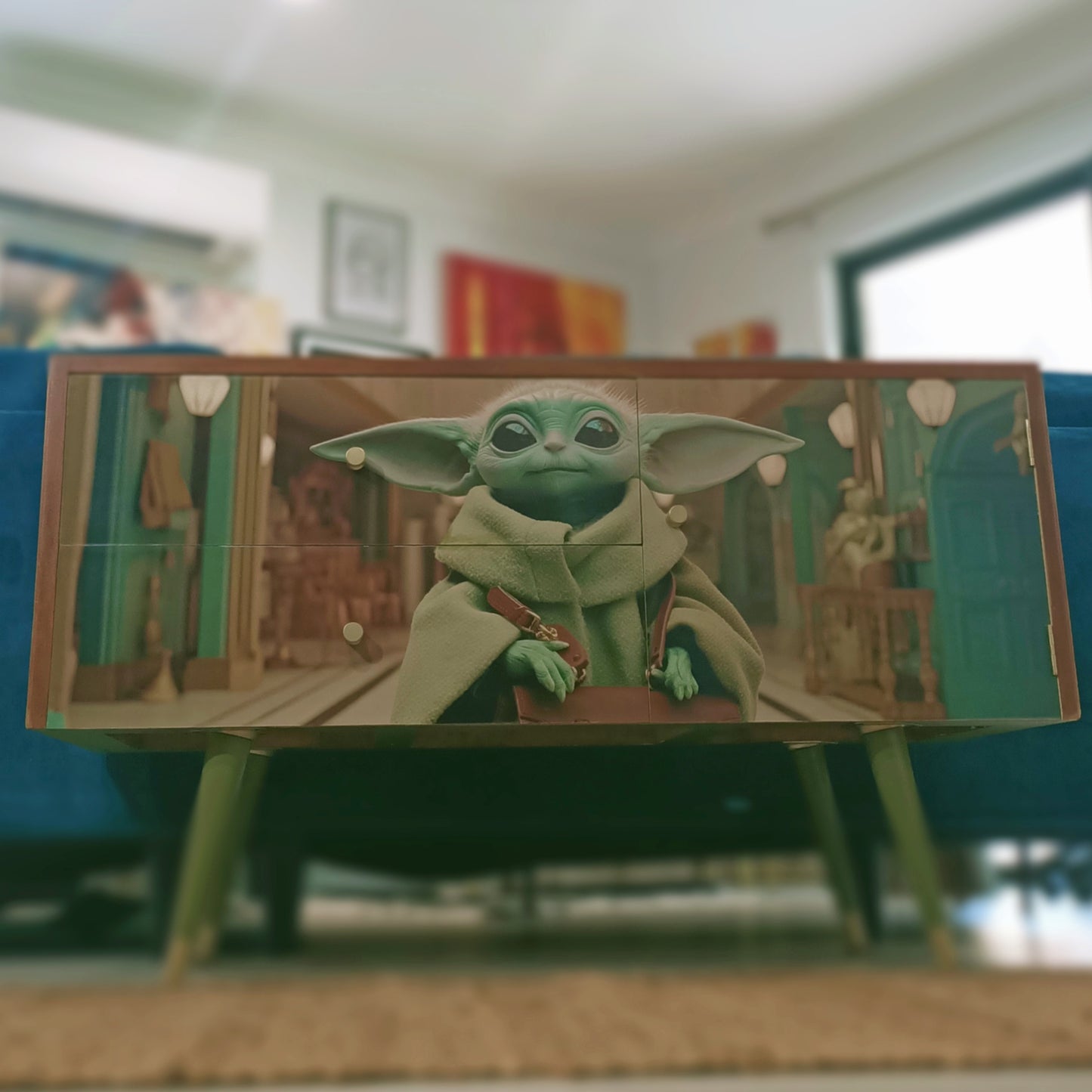 Retro Mid Century Baby Yoda Drawer / Cabinet / Record Holder