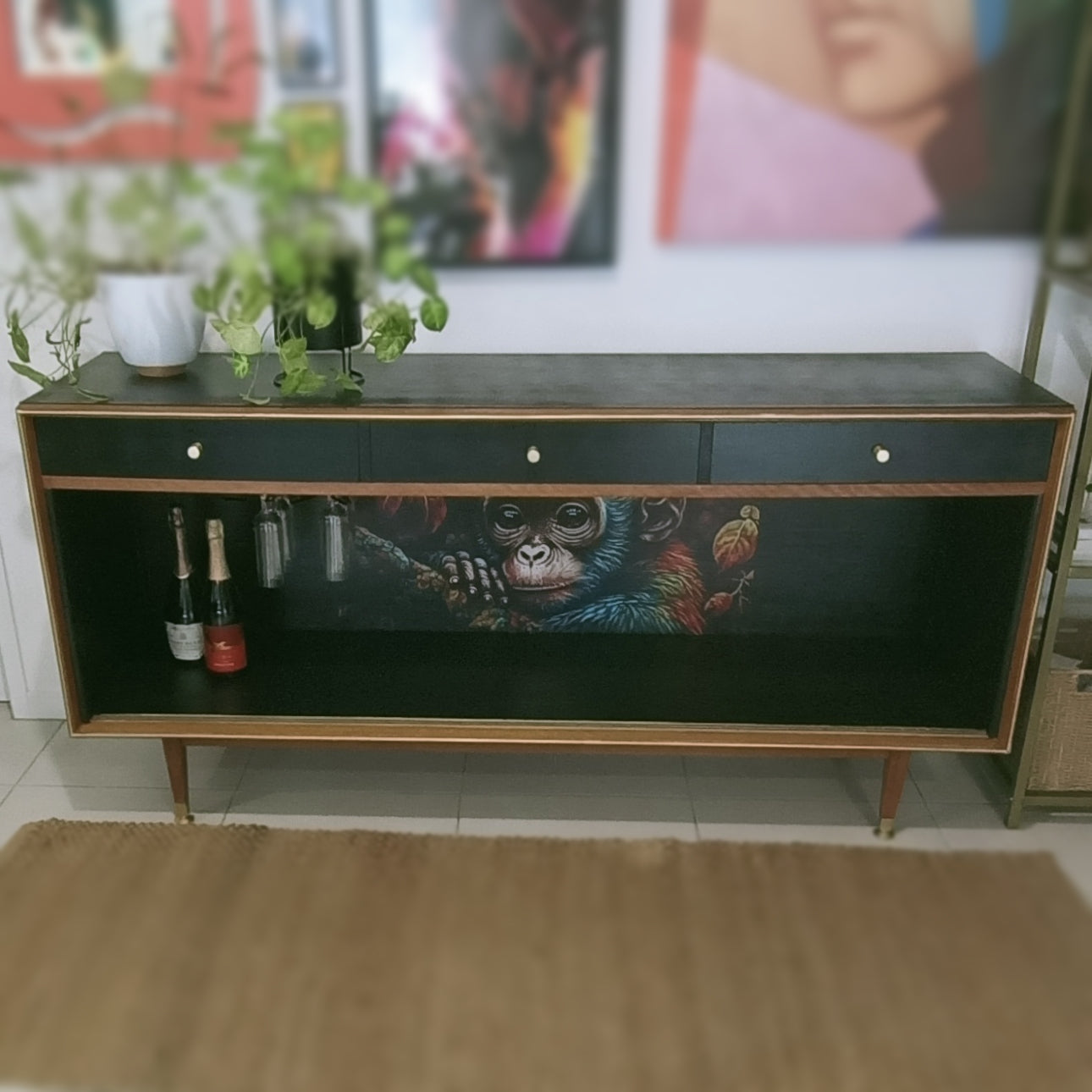 Retro Mid Century Monkey Face Sideboard / Drinks Cabinet