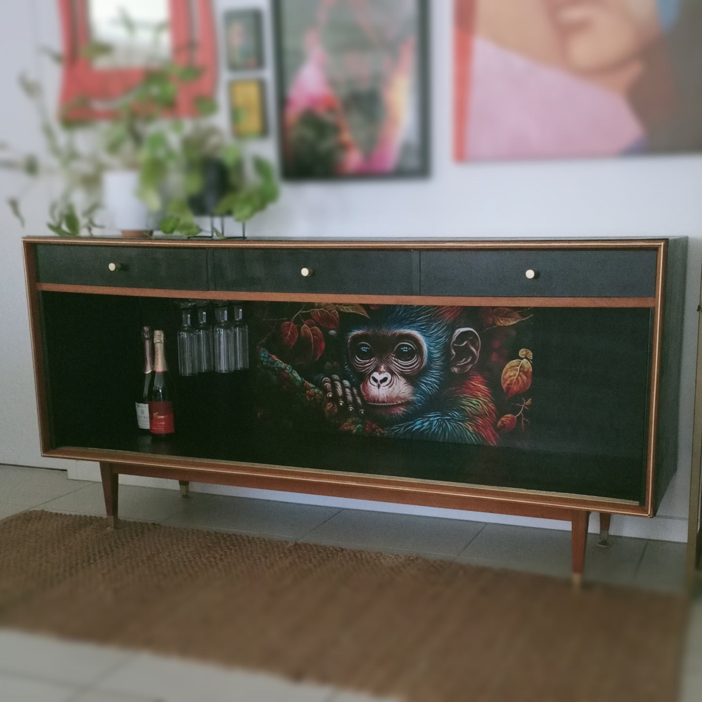 Retro Mid Century Monkey Face Sideboard / Drinks Cabinet