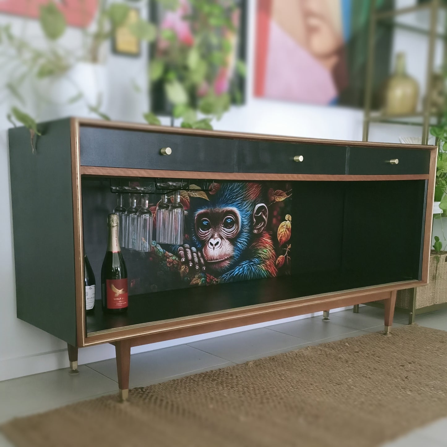 Retro Mid Century Monkey Face Sideboard / Drinks Cabinet