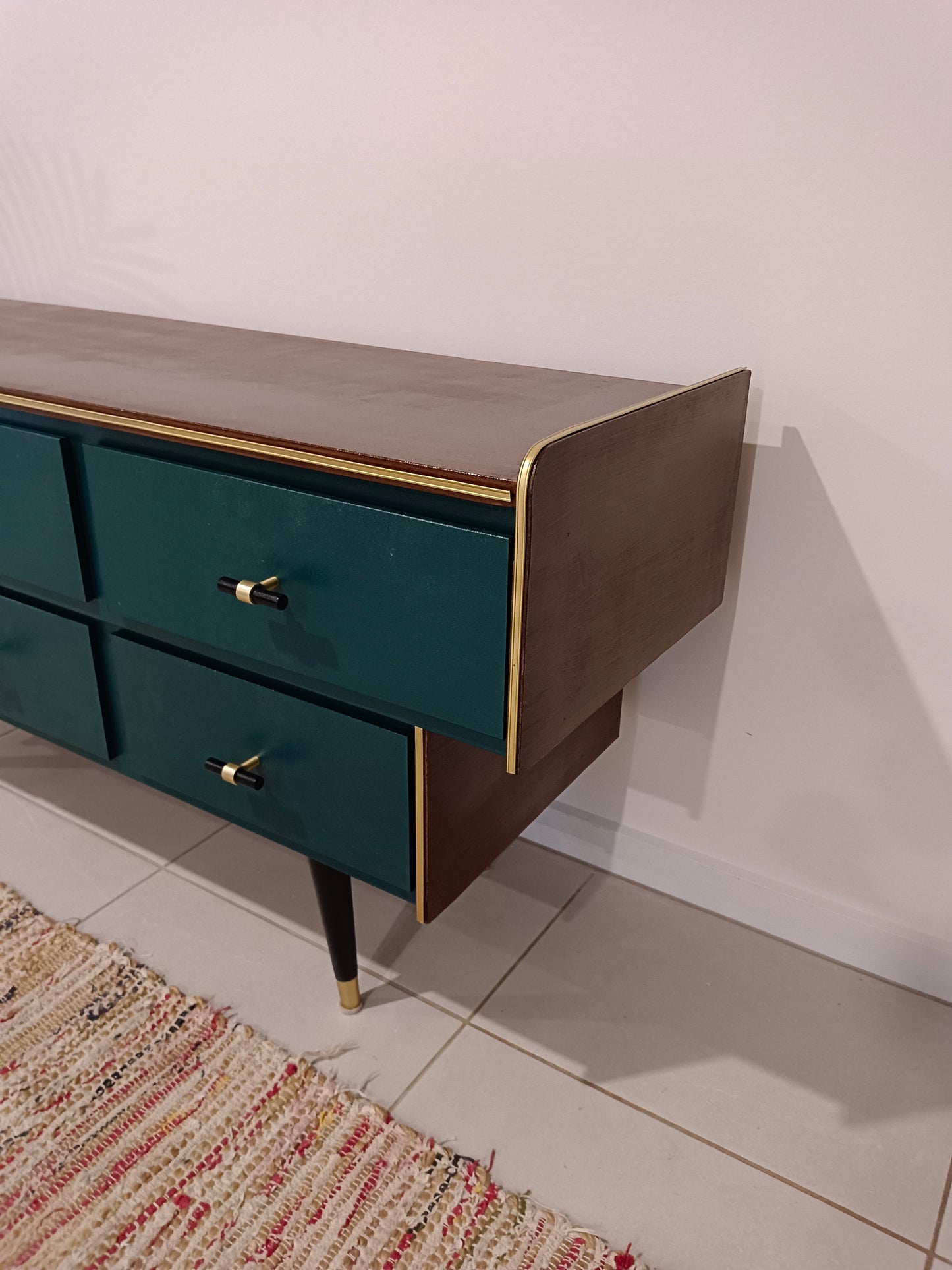 Retro Mid Century Green and Black Tiered Drawers / Sideboard