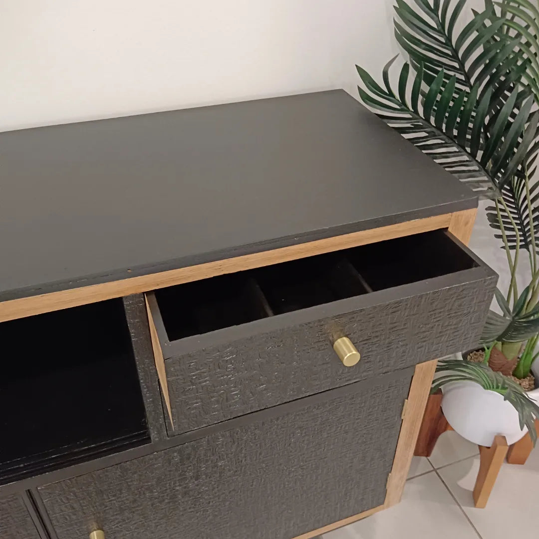 Black Textured Retro Mid Century Sideboard