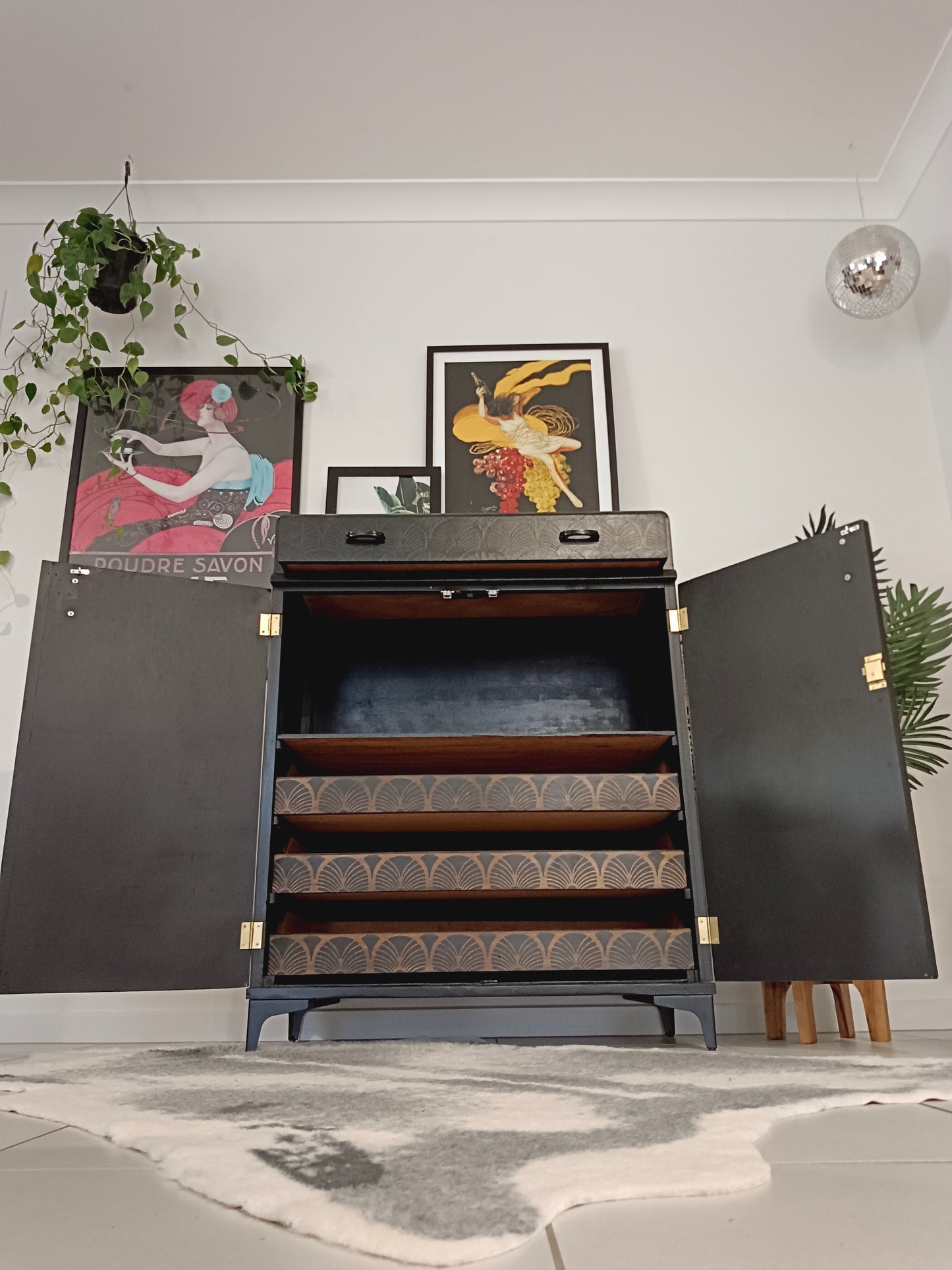Black Art Deco Fan Vintage Cupboard