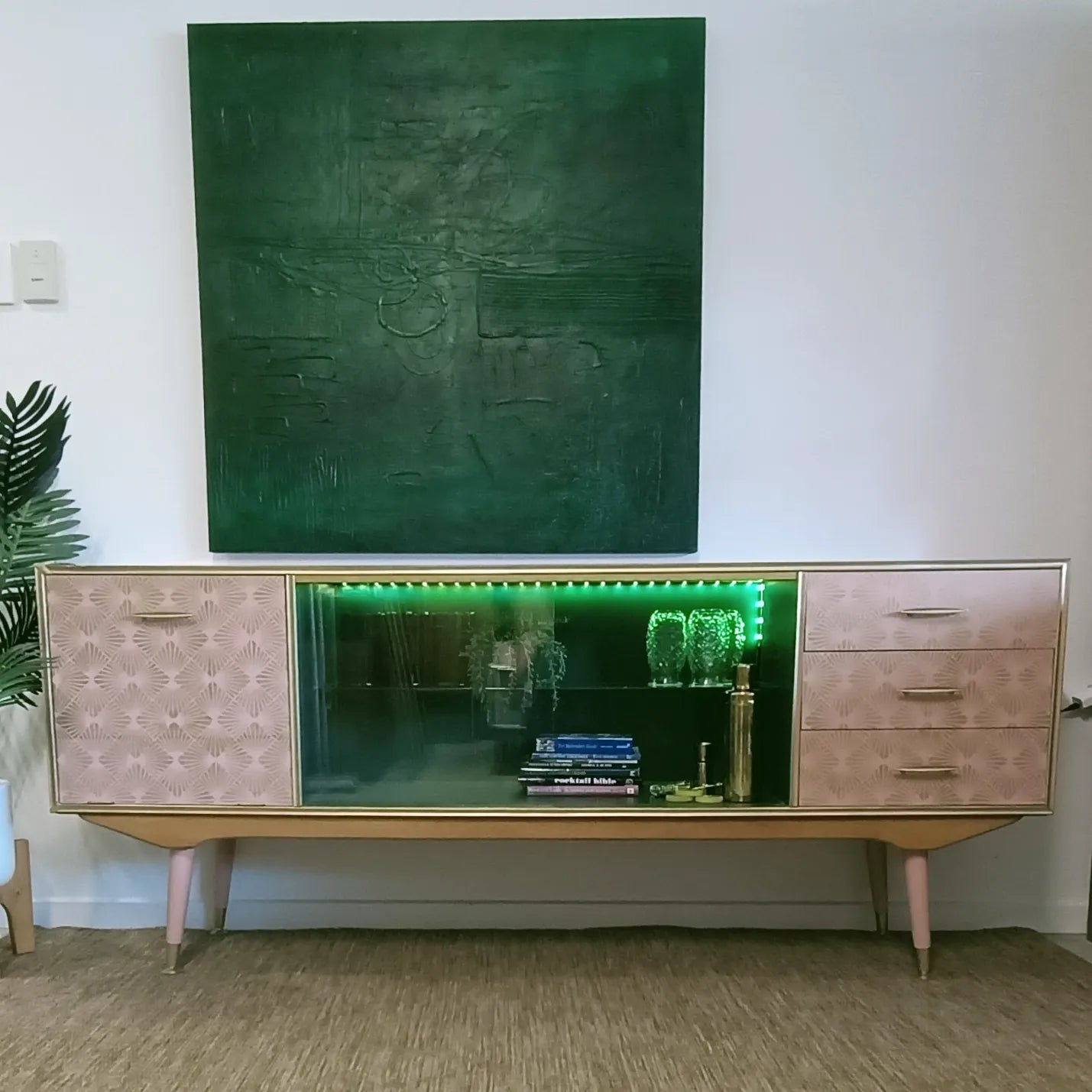 Pink and Green Retro Mid Century Modern Drinks / Entertainment Cabinet