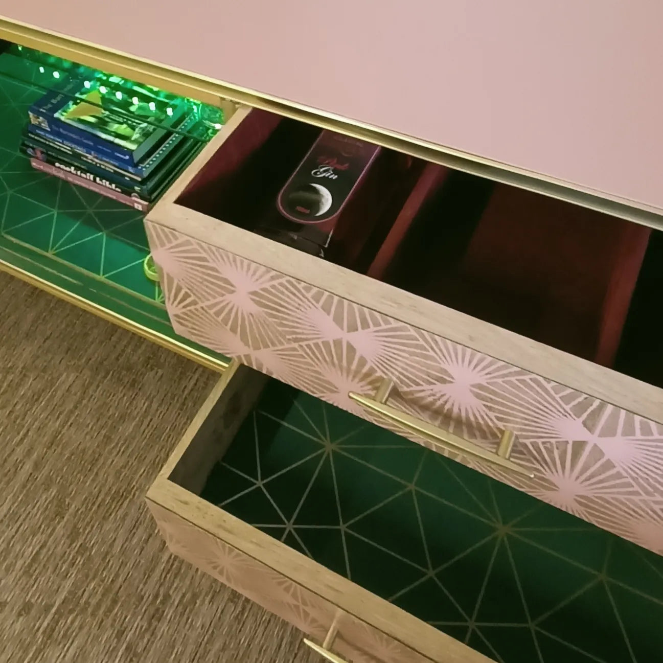 Pink and Green Retro Mid Century Modern Drinks / Entertainment Cabinet
