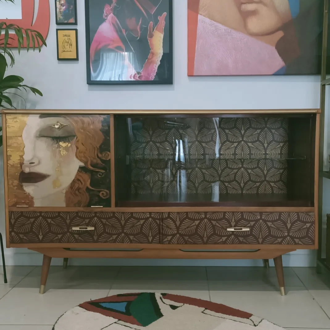 Retro Mid Century Gustav Klimt Decoupage & Stencil Cabinet