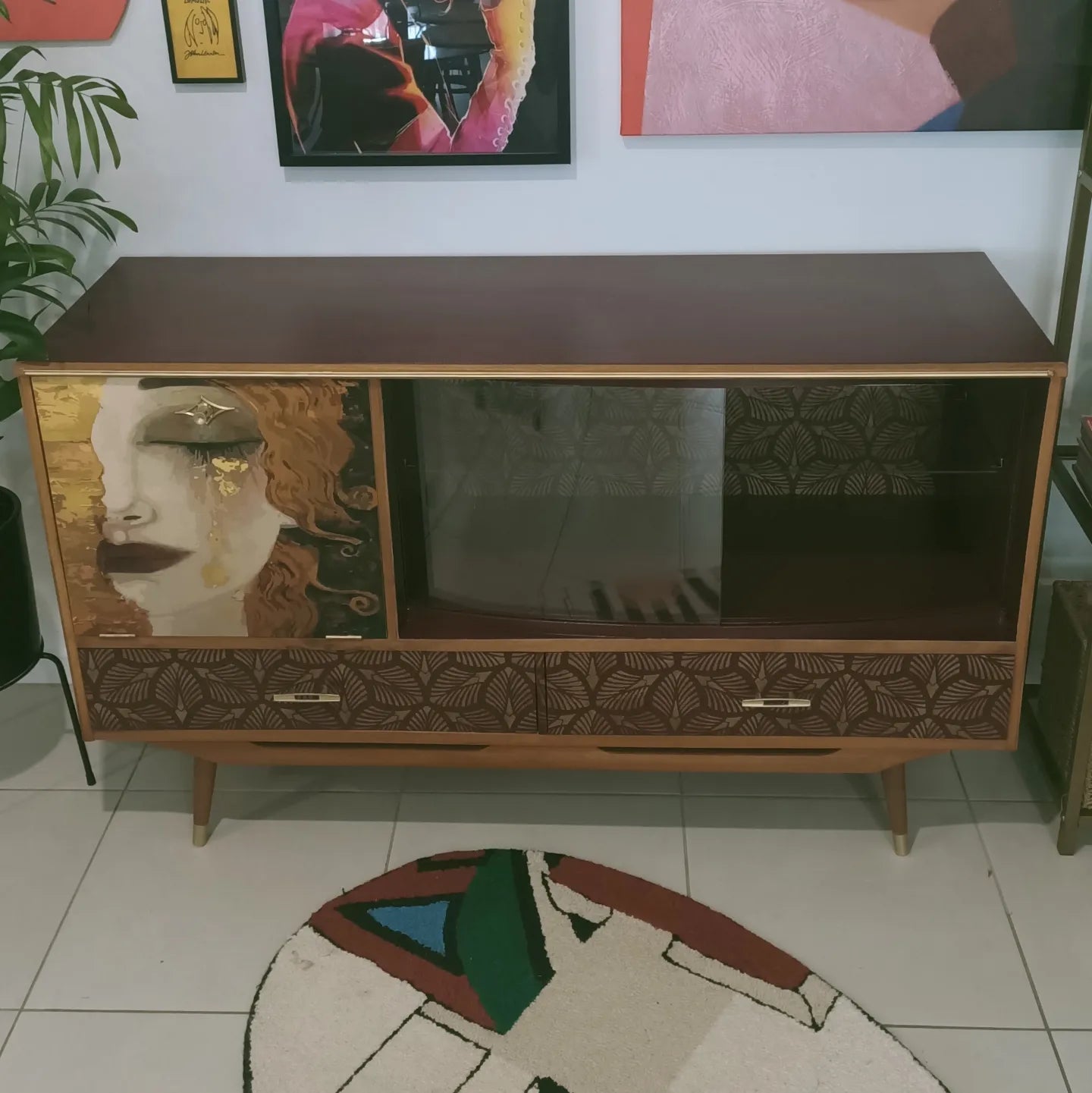 Retro Mid Century Gustav Klimt Decoupage & Stencil Cabinet