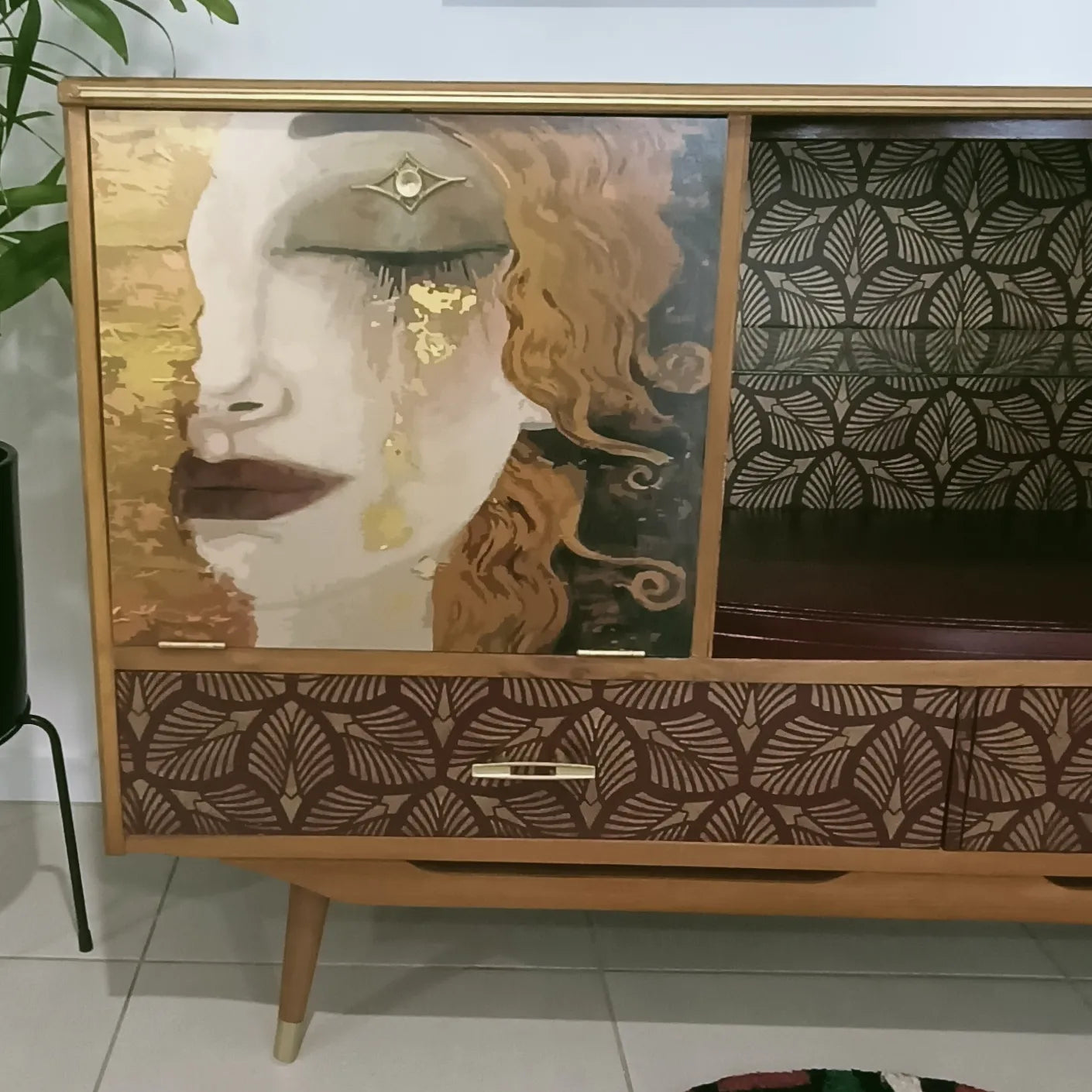 Retro Mid Century Gustav Klimt Decoupage & Stencil Cabinet