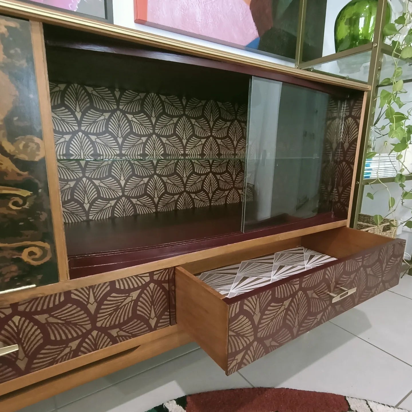 Retro Mid Century Gustav Klimt Decoupage & Stencil Cabinet