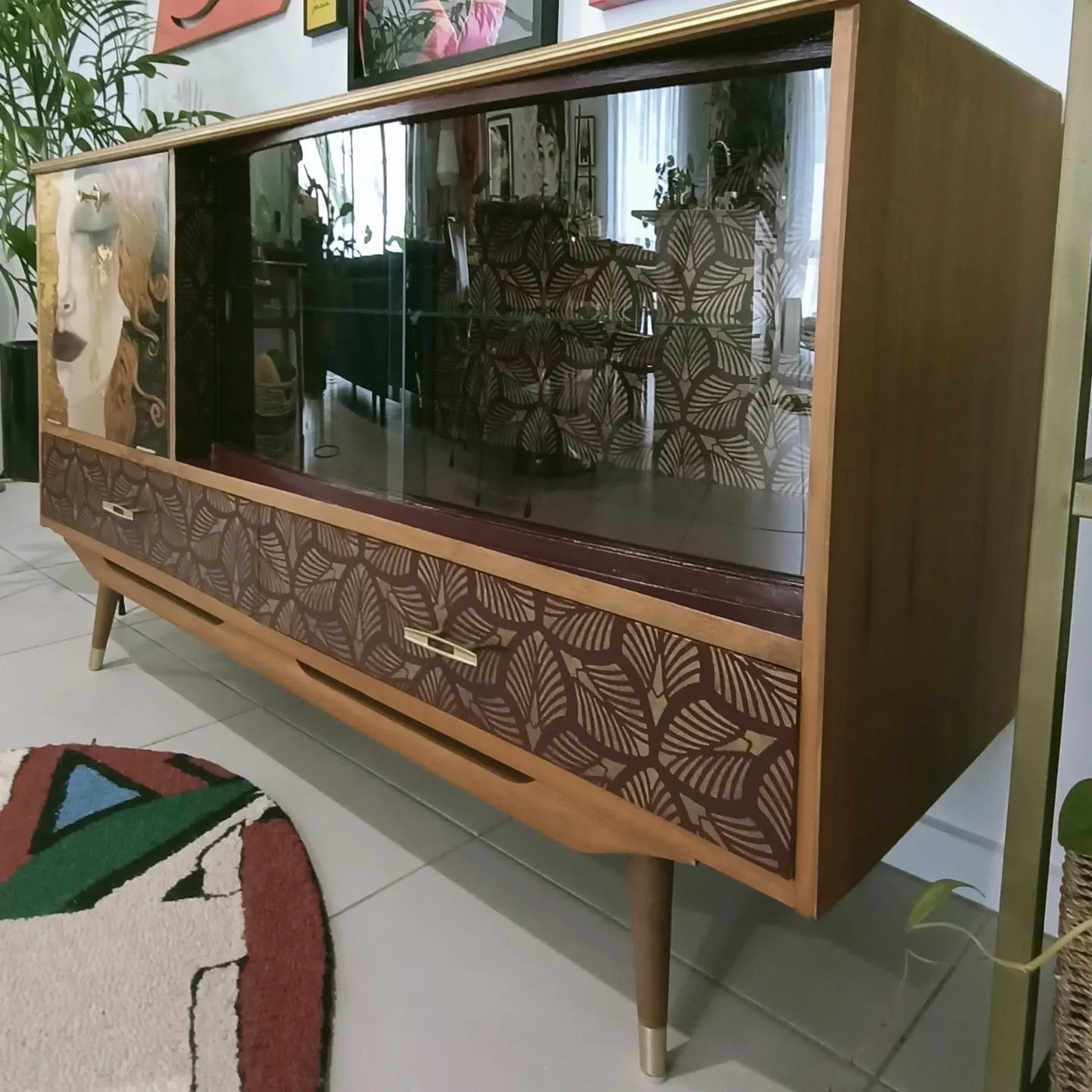 Retro Mid Century Gustav Klimt Decoupage & Stencil Cabinet