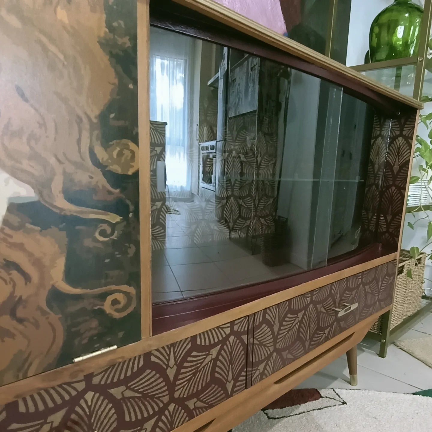 Retro Mid Century Gustav Klimt Decoupage & Stencil Cabinet