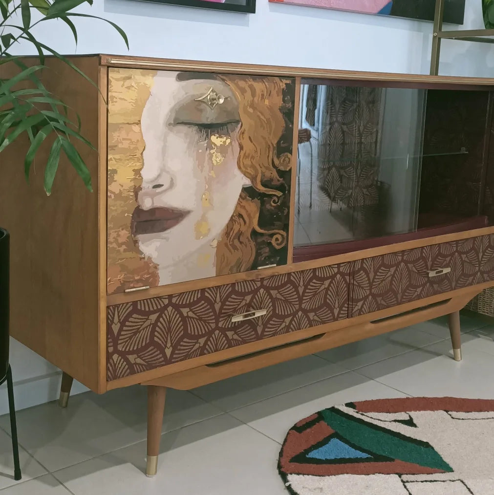Retro Mid Century Gustav Klimt Decoupage & Stencil Cabinet