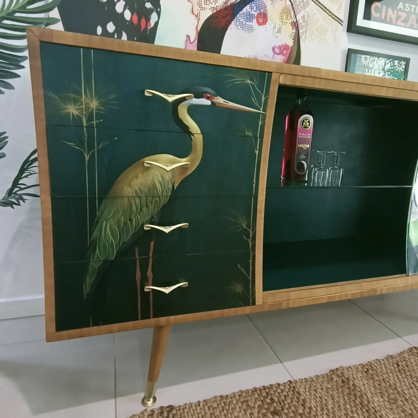 Curved Green Retro Mid Century Sideboard / Cabinet