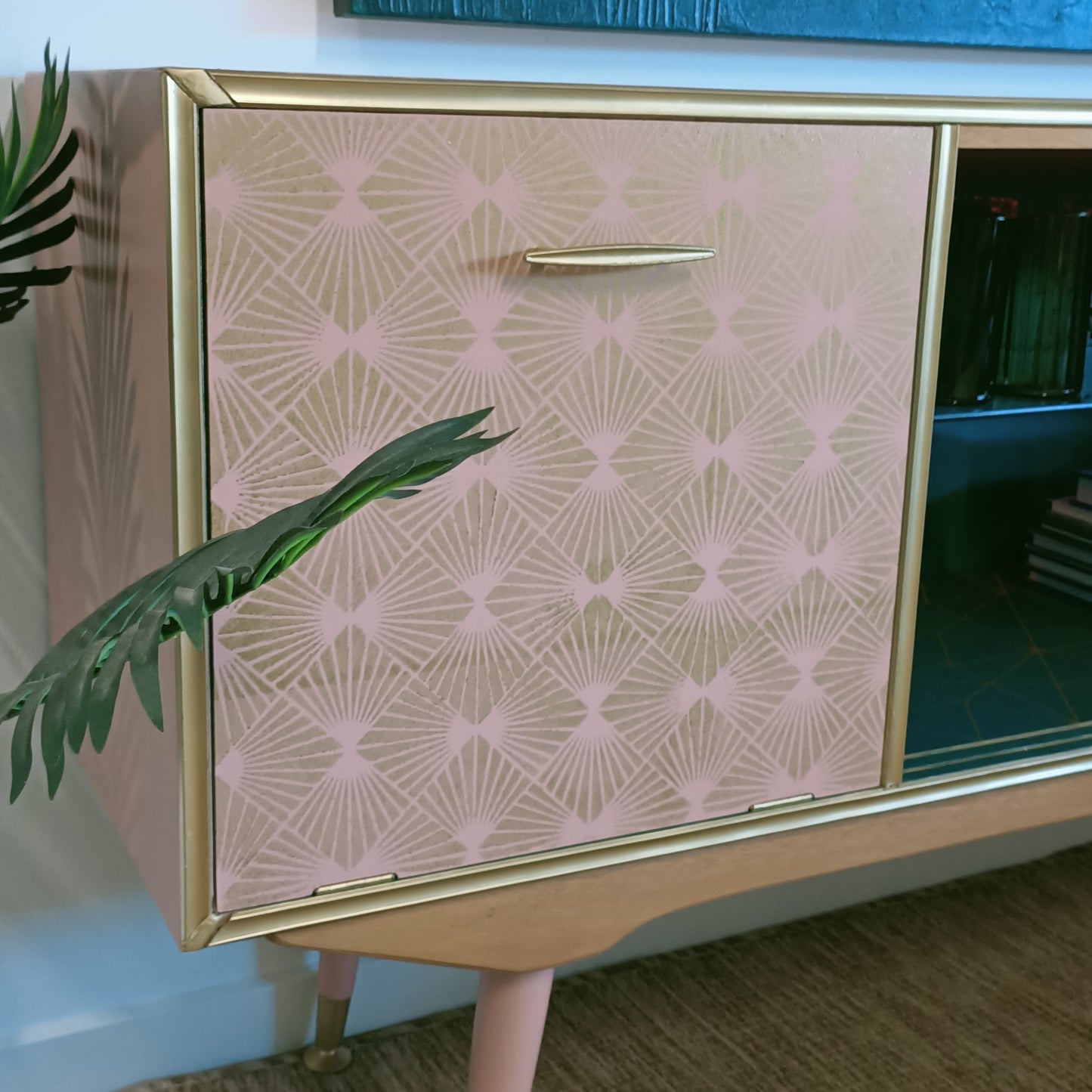 Pink and Green Retro Mid Century Modern Drinks / Entertainment Cabinet