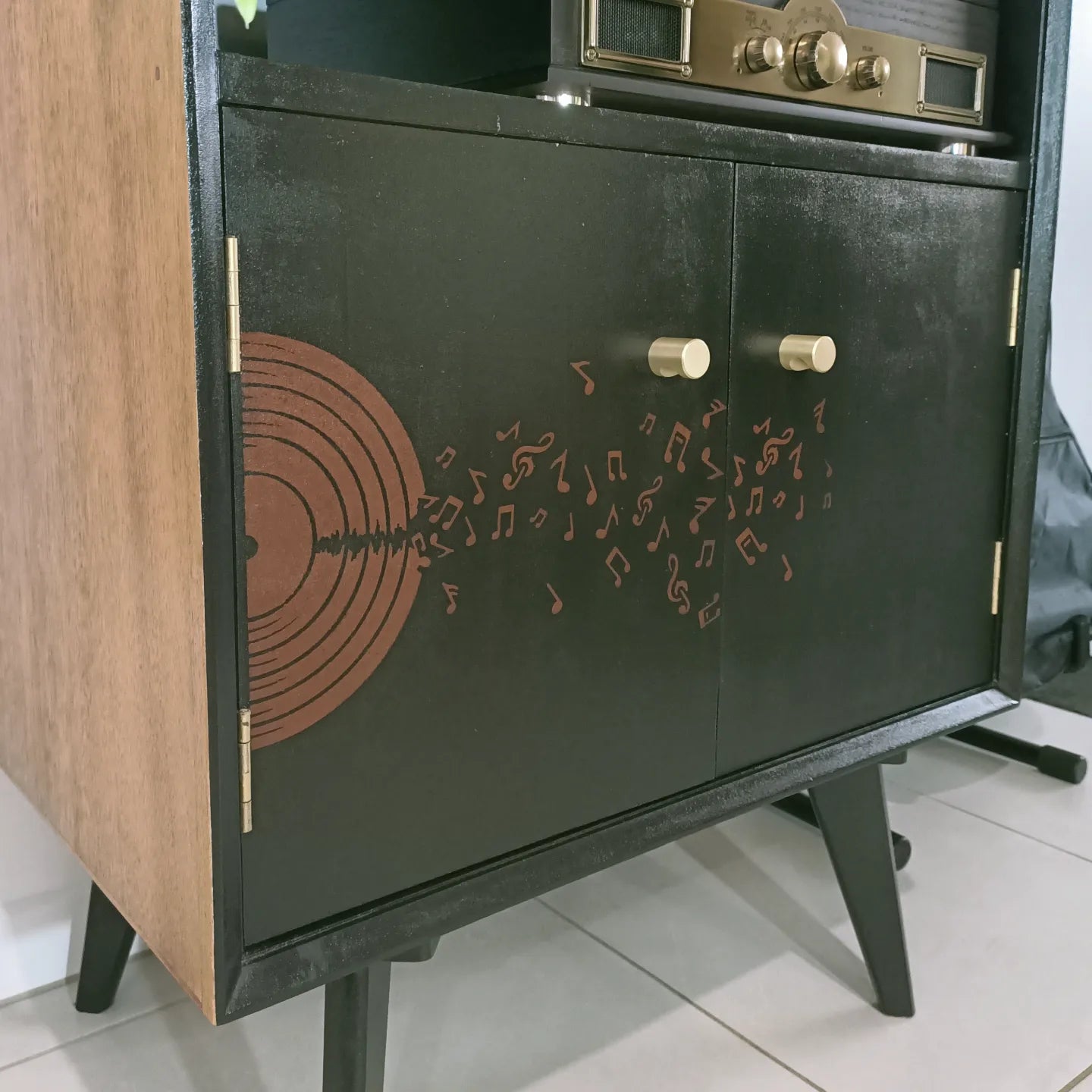 Retro Vintage Mid Century Music Stencil Record Cabinet