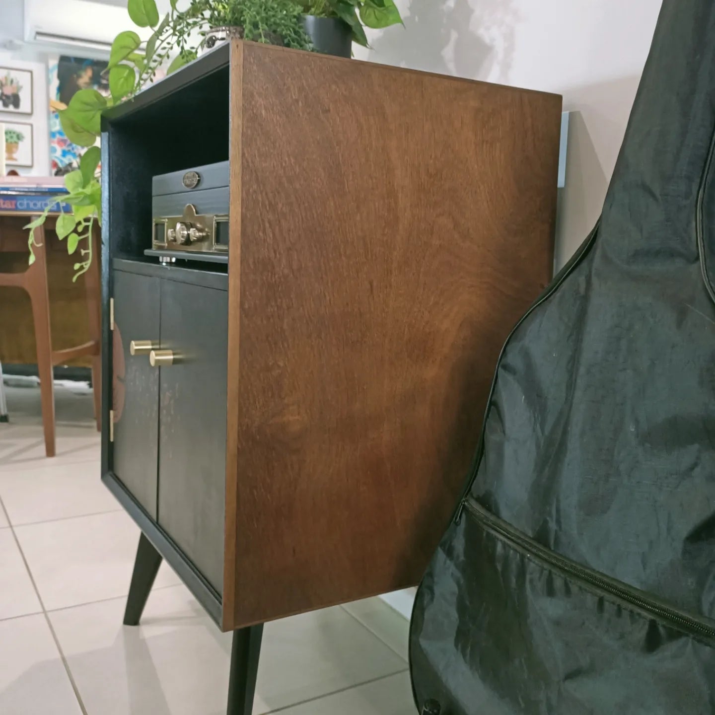 Retro Vintage Mid Century Music Stencil Record Cabinet