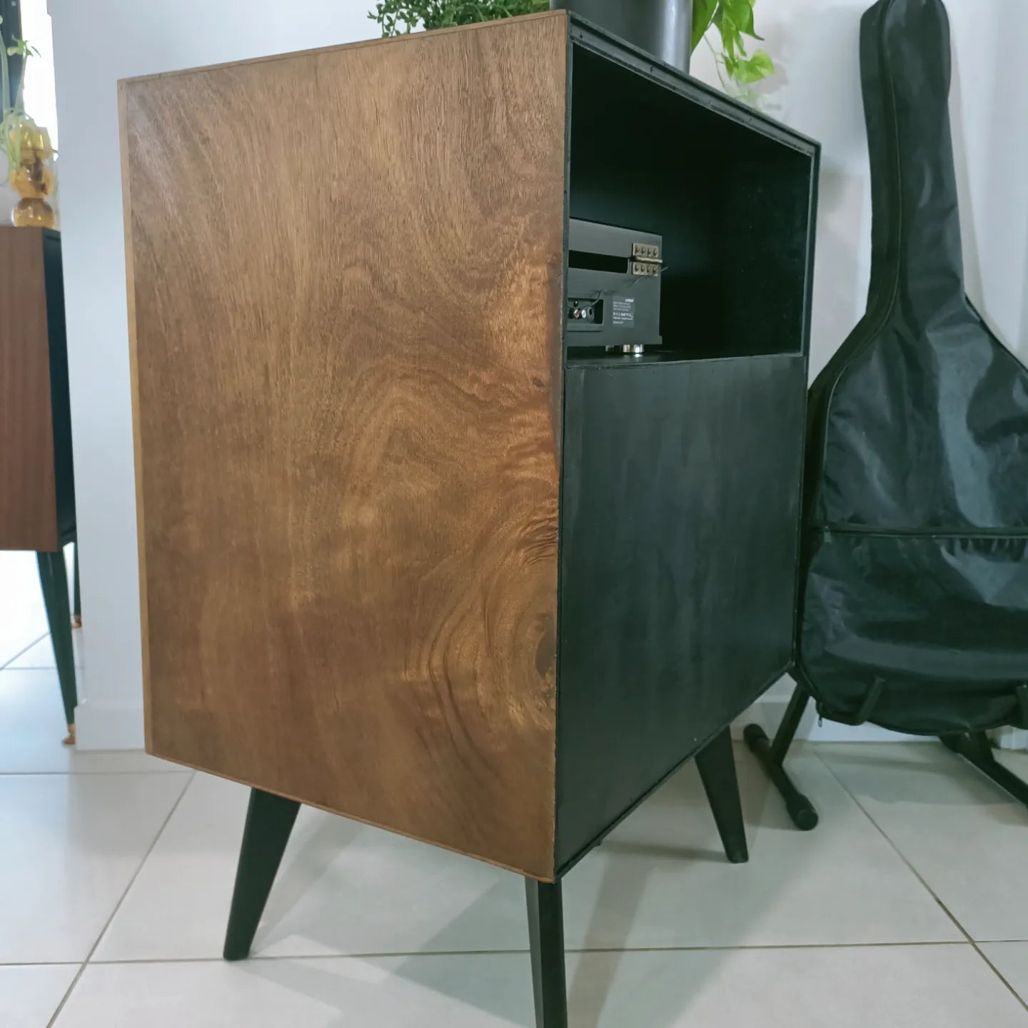 Retro Vintage Mid Century Music Stencil Record Cabinet